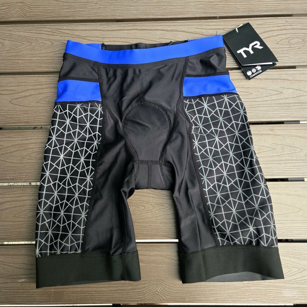 TYR Men's Boys 9" Competitor Tri Triathlon Short - Black / Blue- Size: XS  New